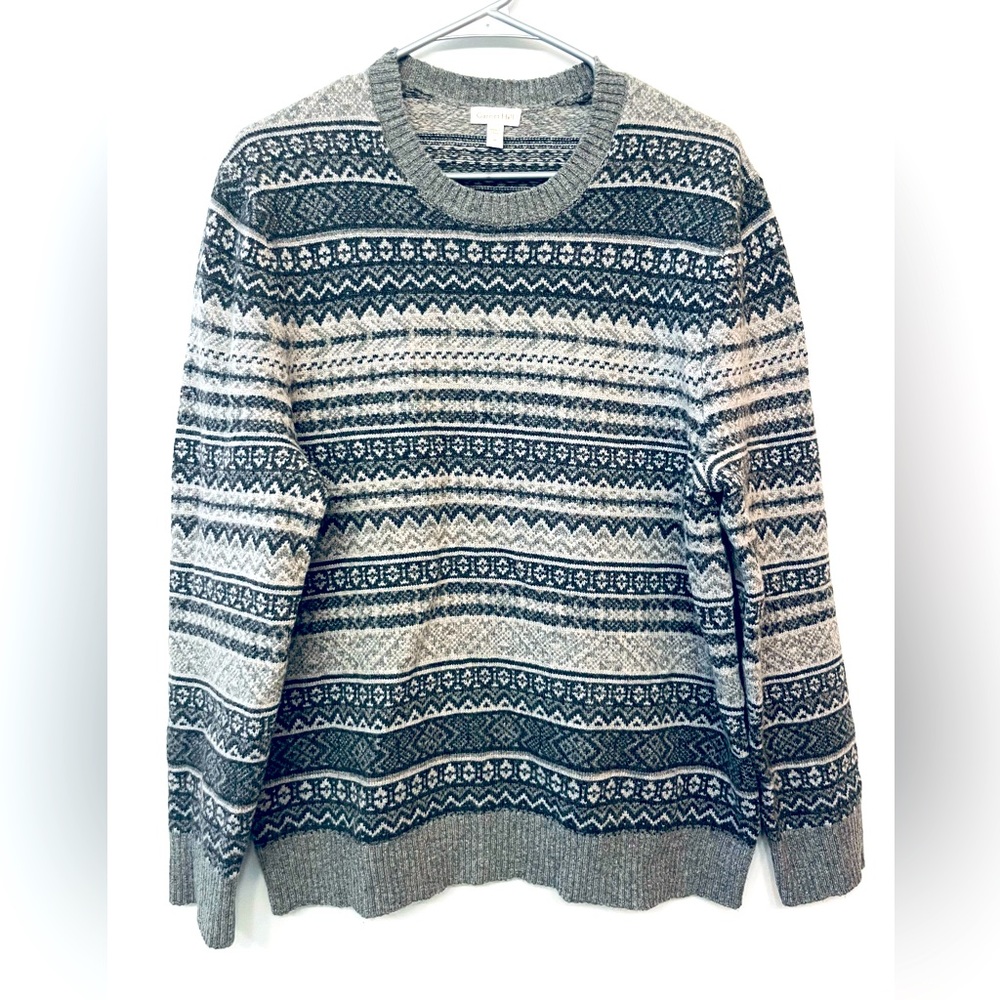 Garnet Hill Mens Sweater Pullover 100% ExtraFine Merino Wool Gray Sz Medium #4